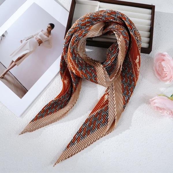 Paisley Pleated Satin Square Bandana Neck Scarf