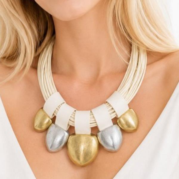 Two Tone Metal Cord Statement Necklace