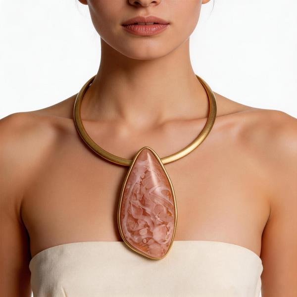 RESIN MARBLE PENDANT COLLAR WIRE METAL NECKLACE
