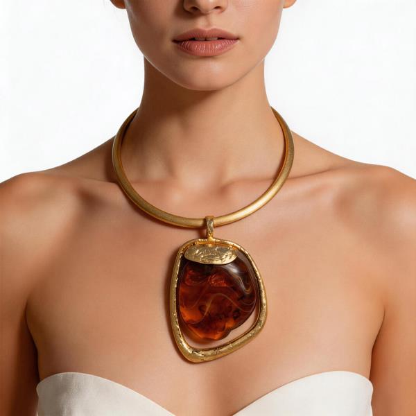 RESIN MARBLE PENDANT COLLAR WIRE METAL NECKLACE
