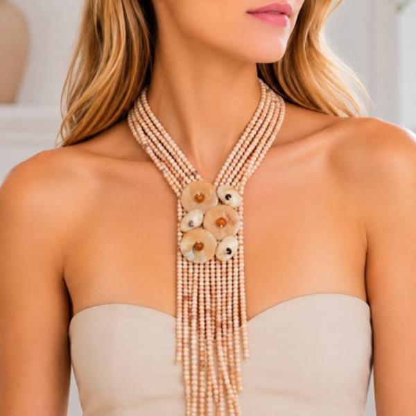 Pearl Multi Stone Fringe Statement Necklace
