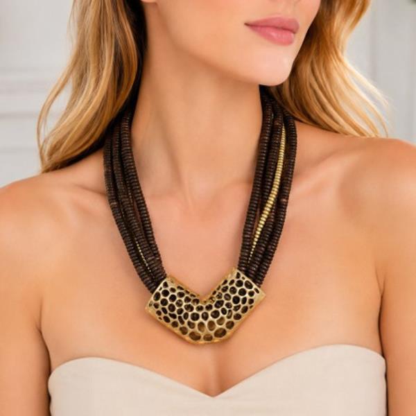 Metal Bead Pendant Multi Strand Necklace