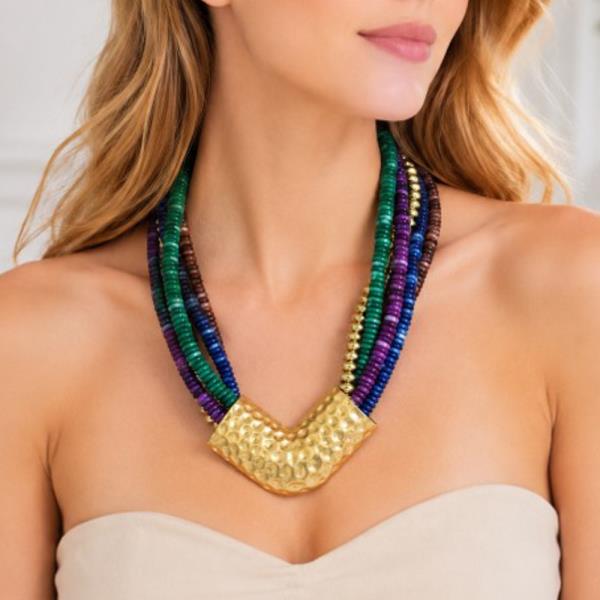 Metal Bead Pendant Multi Strand Necklace