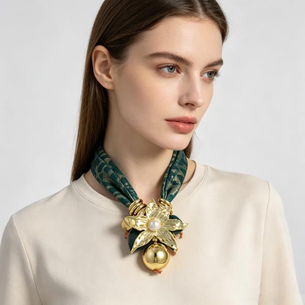 Floral Ornament Fabric Cord Statement Necklace