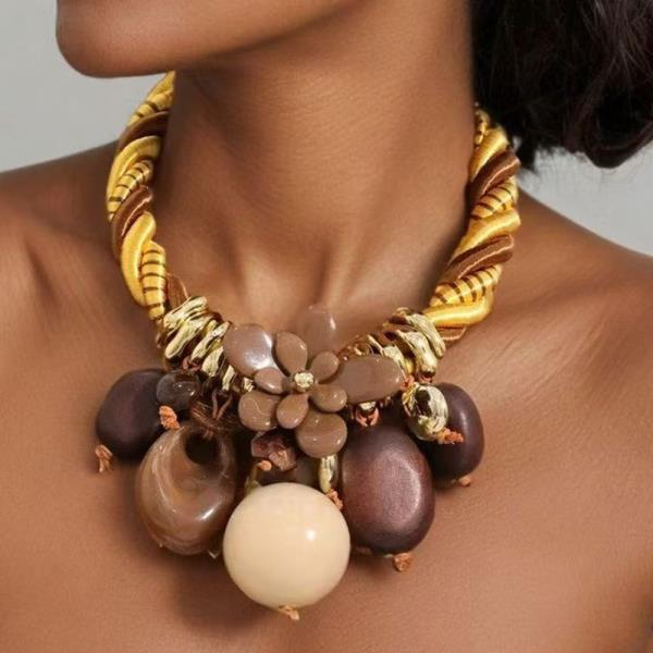 Metal Flower Bead Multi Charm Statement Necklace