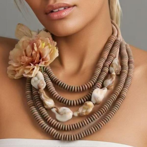Flower Multi Stone Bead Multi Strand Necklace