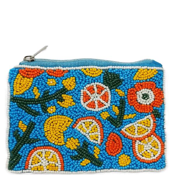 Seed Bead Orange Theme Coin Purse Bag