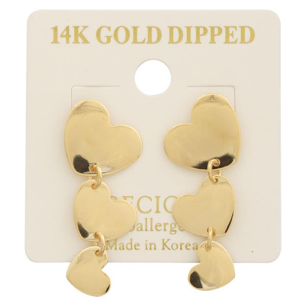 14K Gold Dipped Triple Heart Drop Earring