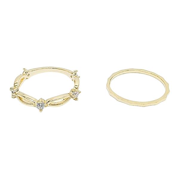 18K Brass Oval CZ Ring Set 2PCS