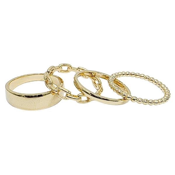 18K Brass Bead And Link Ring SE 4PCS