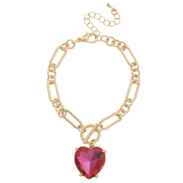 Heart Crystal Toggle Chain Link Bracelet