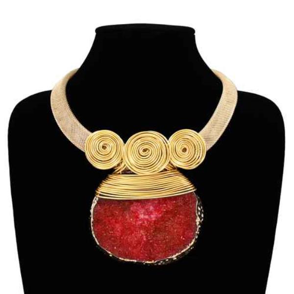 Resin Hammered Metal Statement Necklace