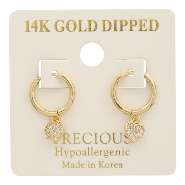 14K Gold Dipped Sparkly Heart Huggie Hoop Earring