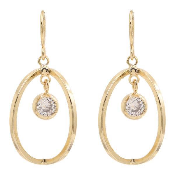 14K Gold Dipped Open Oval Hoop Earring W Crystal