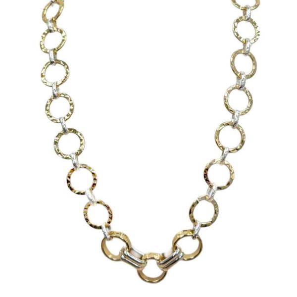 Two Tone Hammered Round Link Chain Necklace