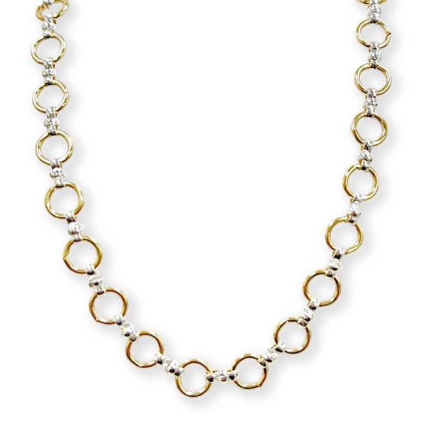Two Tone Small Round Link Bead Chain Necklace