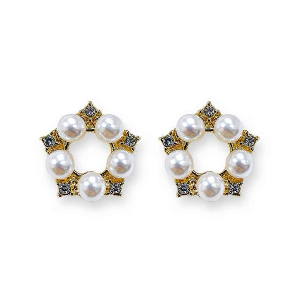 Metal Pearl Stone Post Earring