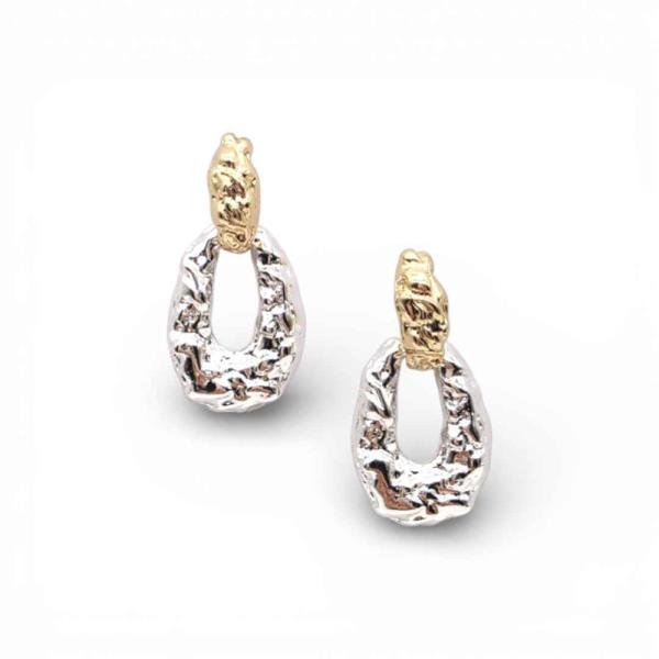 Two Tone Hammered Organic Link Drop Earring
