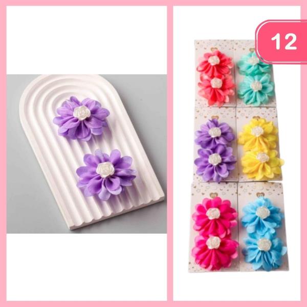 Pearl Rose Silk Flower Clips (12 Units)