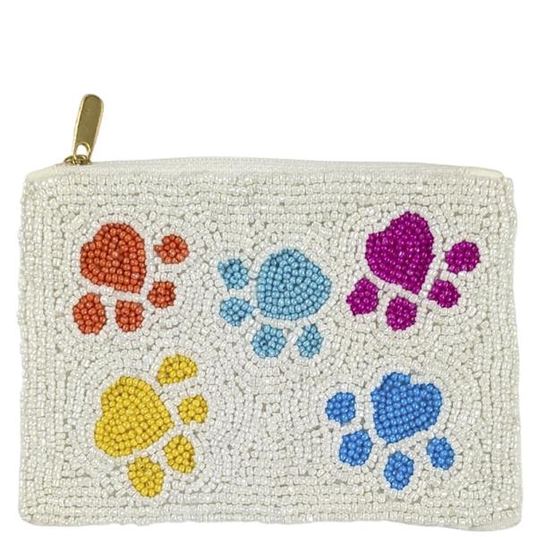 Seed Bead Paw Print Coin Purse Bag