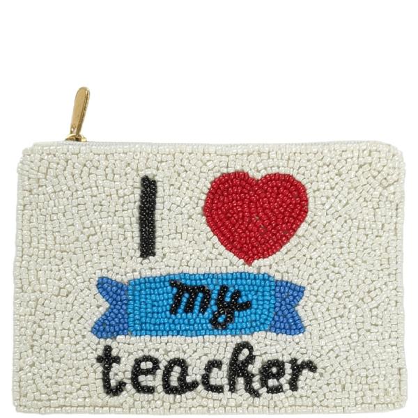 Seed Bead I Love My Teacher Coin Purse Bag