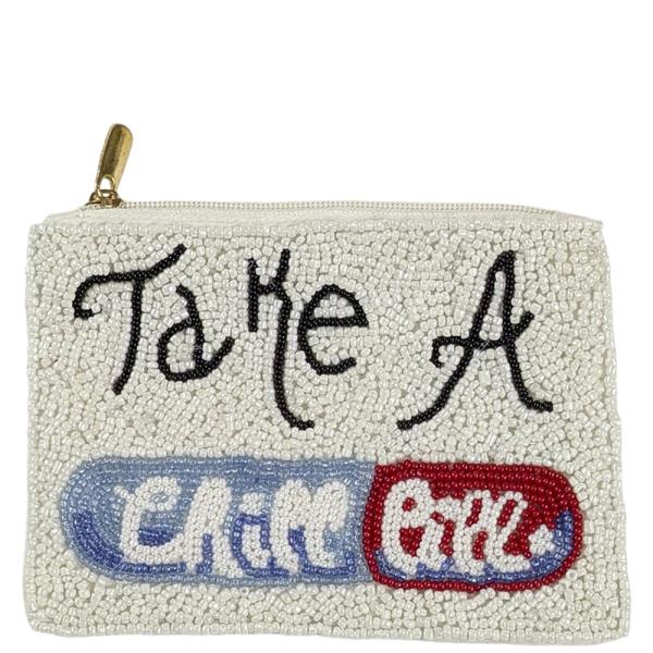 Seed Bead Take a Chill Pill Coin Purse Bag
