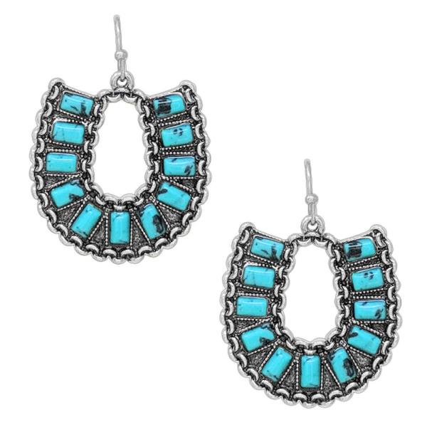 Chain Multi Stone Horse Shoe Dangle Earring