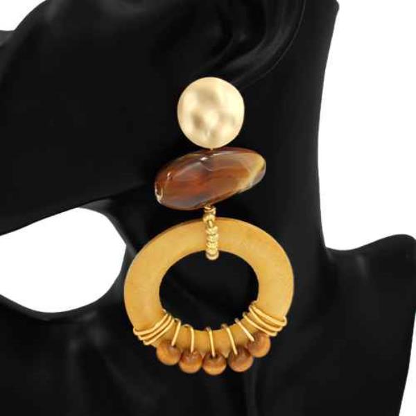 Resin Wood Round Drop Earring