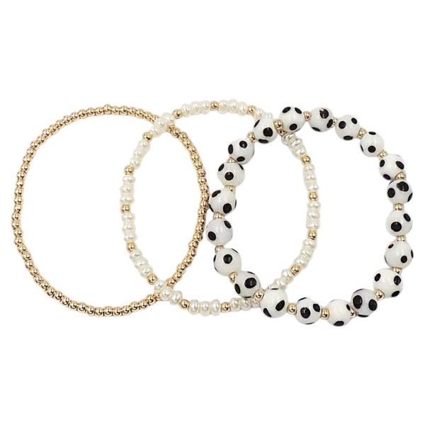 Polka Dot Pearl Stretch Bracelet 3PCS