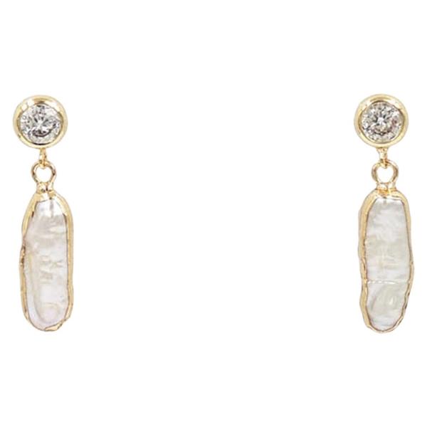 Brass Baroque Pearl CZ Drop Earring