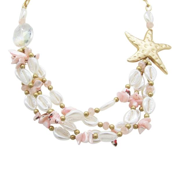 Sealife Starfish Shell Bead Multi Strand Necklace