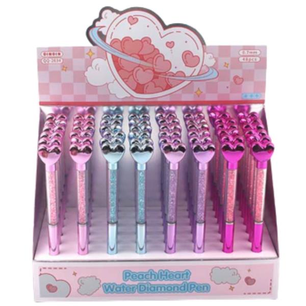 Peach Heart Water Diamond Pen (48 Units)