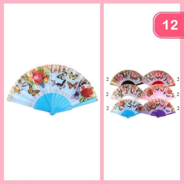 Butterfly Flower Print Hand Fan (12 Units)