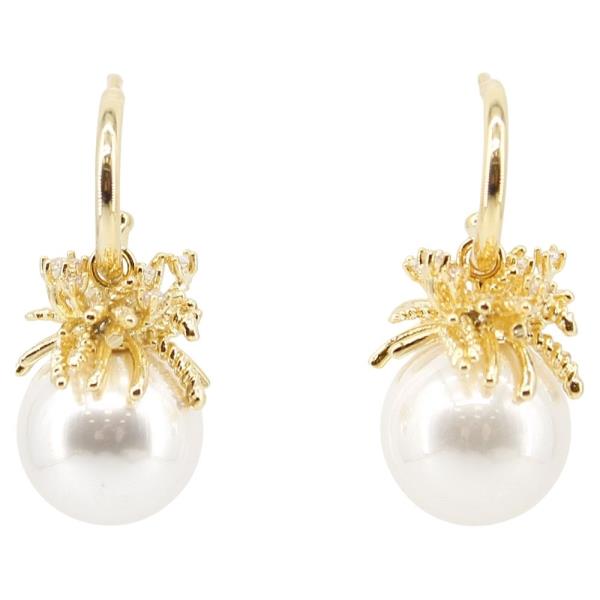 Pearl CZ Drop Hoop Earring