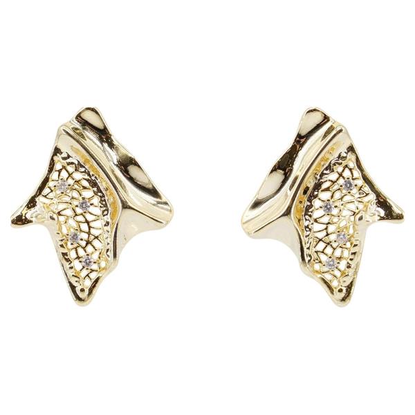 Organic Shape W CZ Stone Post Earring