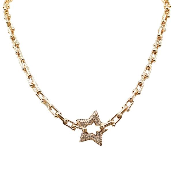 U SHAPE LINK W/STONE STAR NECKLACE