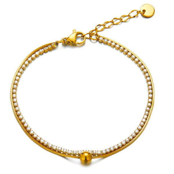Stainless Steel Rhinestone Ball Cup Chain Anklet