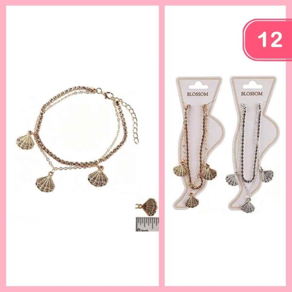 Rhinestone Layered Seashell Anklet (12 Units)