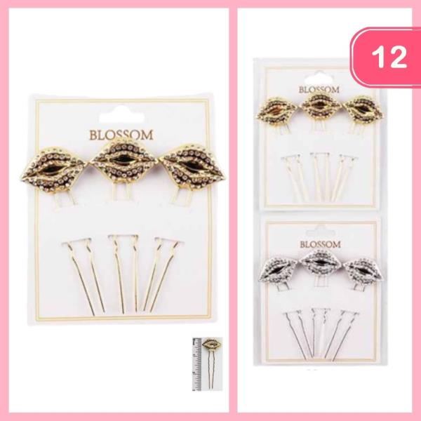 Rhinestone Lip Hair Pin (12 Units)