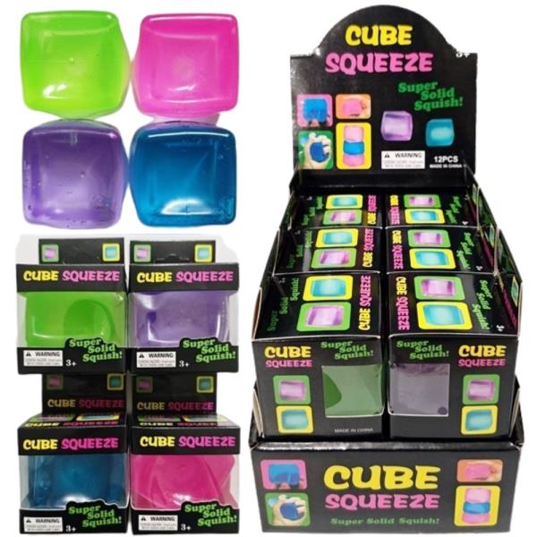 Cube Squishy Squeeze Gel Display Set (12 Units)