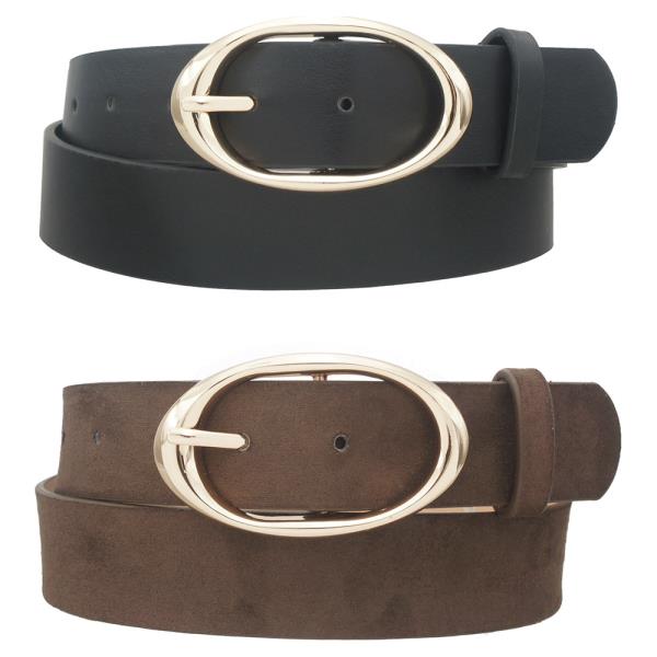 Microsuede and PU Oval Buckle Duo Belt