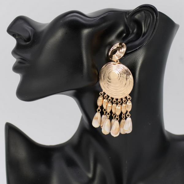 Textured Disc W Metal Bead Drop Earring