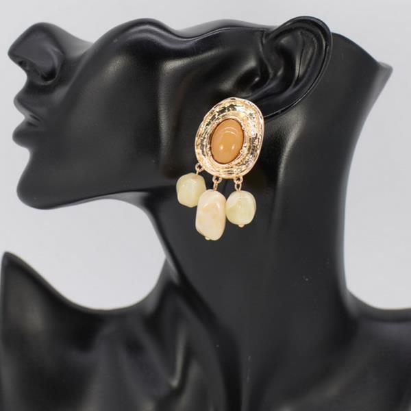 Metal Round W Dangle Stone Earring