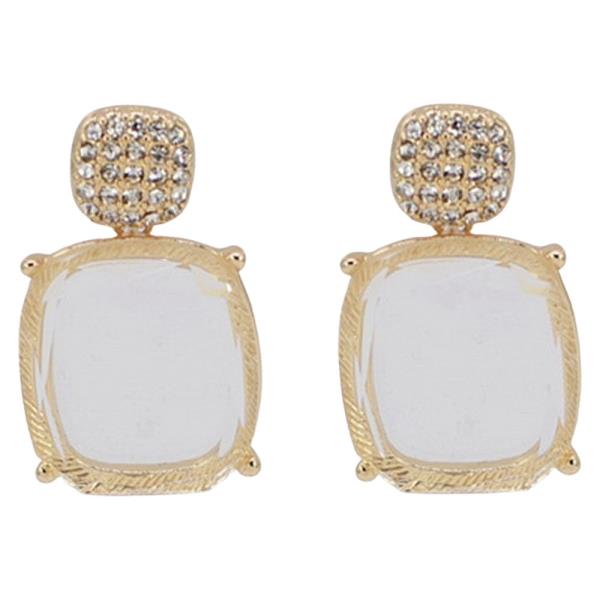 Pave Metal W Transparent Post Earring