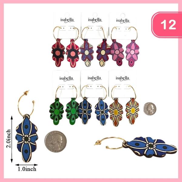 Wooden Flower Dangle Earring (12 Units)