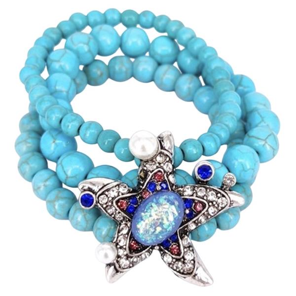 Turquoise Rhinestone Star Stretch Bracelet Set