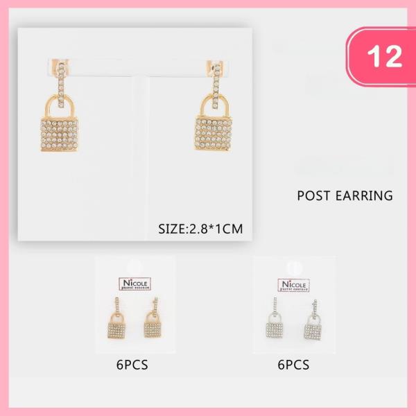 Rhinestone Lock Drop Earring (12 Units)