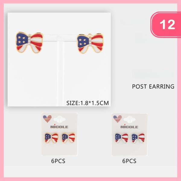Bow Patriotic Post Earrings (12 Units)