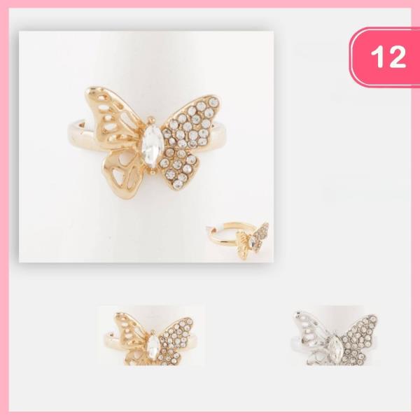 Metal Rhinestone Butterfly Ring (12 Units)