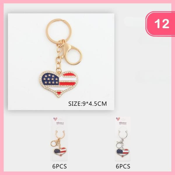 Rhinestone USA Heart Flag Keychain (12 Units)
